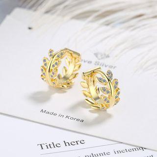 Rhinestone Leaf Hoop Drop Earring
