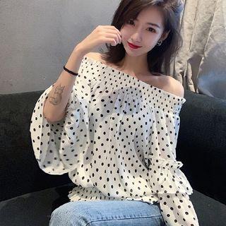 Off-shoulder Polka Dot Blouse Off-white - One Size