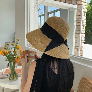 Foldable Bow-accent Straw Sun Hat