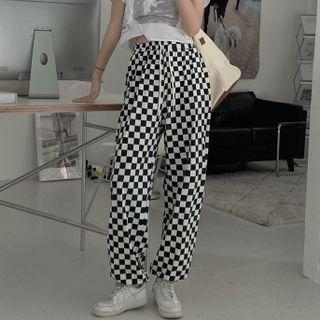 Checkerboard Pattern Joggers Check - Black & White - One Size