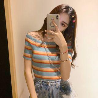 Boatneck Striped Knit Top As Figure - One Size