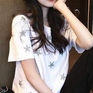 Star Printed Crewneck Short-sleeve Top