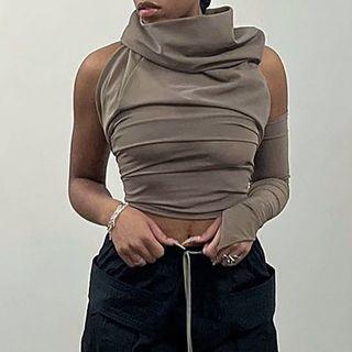 Set: Hooded Crop Tank Top + Arm Sleeves