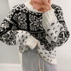 Extra Long-sleeve Nordic-patterned Sweater