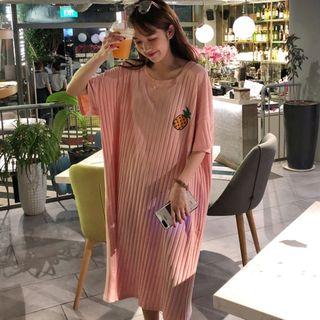Fruit Applique Elbow-sleeve Ribbed T-shirt Dress