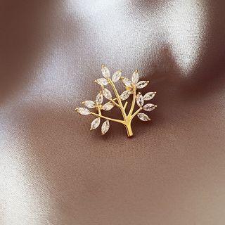 Rhinestone Tree Brooch Leaves - Gold & Silver - One Size