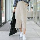 Slit-front Linen Blend Long Skirt