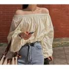 Long-sleeve Off-shoulder Blouse Beige - One Size