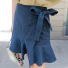 Ruffle-hem Linen Mini Surplice-wrap Skirt