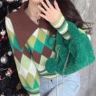 Color Block Argyle Cropped Sweater