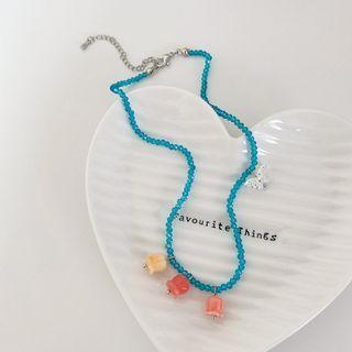 Floral Necklace 1 Pc - Necklace - Blue - One Size