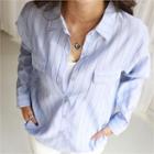 Flap-pocket Tab-sleeve Pinstriped Shirt