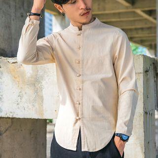 Long Sleeve Stand Collar Linen Shirt
