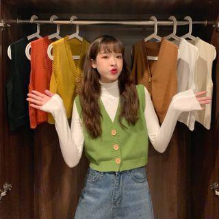 Semi High-neck Long-sleeve Underlay Top / Plain Vest Tank Top