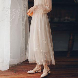 Embellished Midi A-line Skirt Almond - One Size