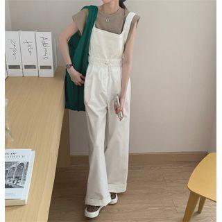 Plain Wide Leg Jumper Pants White - One Size