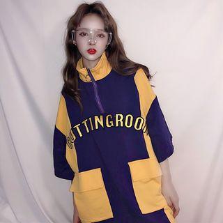 Lettering Short-sleeve Zip T-shirt