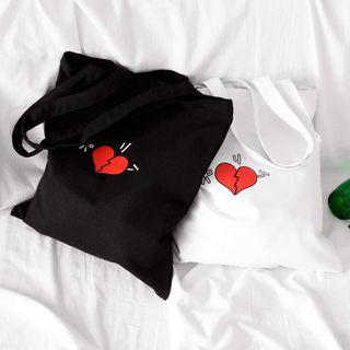 Canvas Broken Heart Print Tote Bag