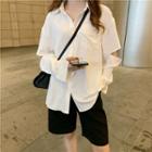 Cutout Long-sleeve Loose-fit Shirt / Plain Dress Shorts