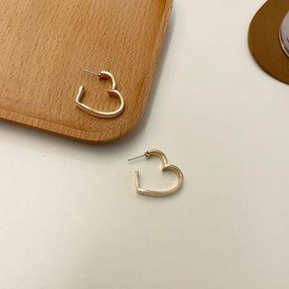 Glaze Heart Alloy Open Hoop Earring 1 Pair - Gold & White - One Size