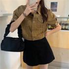 Stitch Short-sleeve Denim Jacket/ Plain Mini Skirt