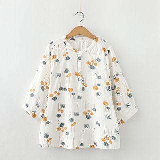 3/4-sleeve Print Blouse White - One Size