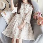 Floral Print Scallop Trim 3/4 Sleeve Dress