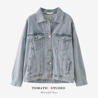 Washed Denim Oversize Jacket Medium Blue - One Size