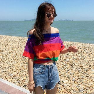 Striped Short-sleeve T-shirt As Shown In Figure - One Size