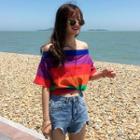 Striped Short-sleeve T-shirt As Shown In Figure - One Size