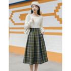 Sweater / Plaid Midi A-line Skirt / Set