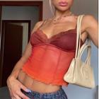 Lace-trim Lettuce-edge Mesh Cropped Camisole Top