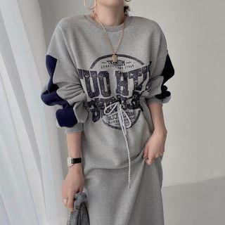 Long-sleeve Lettering Drawstring Maxi Dress