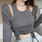 Cold-shoulder Drawstring Crop T-shirt