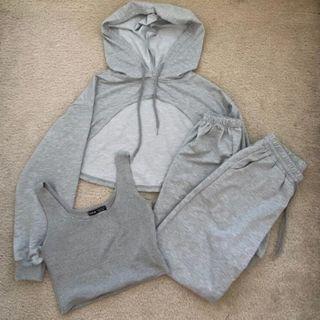 Set: Crop Tank Top + Crop Hoodie + Sweatpants