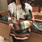 Color-block Loose-fit Sweater / Lace Long-sleeve Blouse