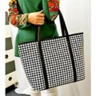 Faux-leather Houndstooth Print Tote