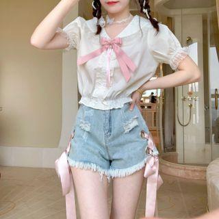 Puff-sleeve Ruffled Bow Blouse
