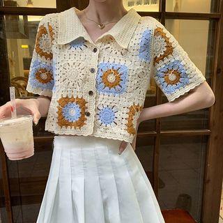 Short-sleeve Crochet Knit Shirt