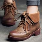 Wingtip Lace-up Short Boots