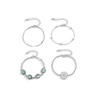 Set Of 4: Faux Cat Eye Stone / Alloy Bracelet (various Designs) Silver - One Size