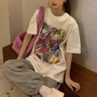Short-sleeve Loose-fit Graffiti Print T-shirt