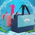 Colour Block Beach Bag With Waterproof Compartment