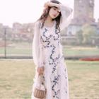 Flower Embroidered Long-sleeve Maxi A-line Dress