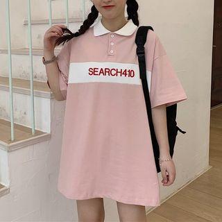 Letter Print Two Tone Polo Shirt