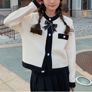 Crew Neck Bow Cropped Cardigan