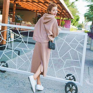 Set: Plain Hoodie + Midi Knit Skirt