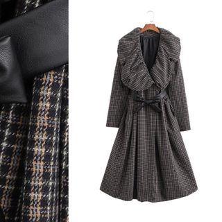 Gingham Tweed Coat With Sash