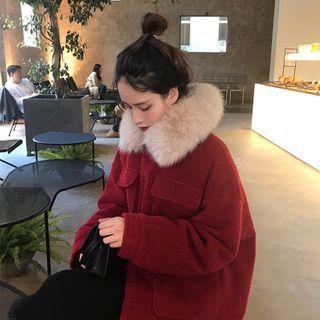 Faux Fur Panel Fleece Coat