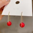 Bobble Drop Earring 1 Pair - Red & Gold - One Size